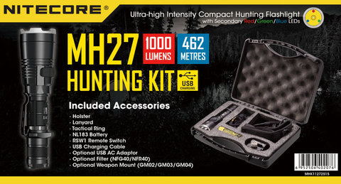  Фонарь светодиодный Nitecore MH27UV HUNTING KIT Cree XP-LHI V3, 1000 лм, аккумулятор 